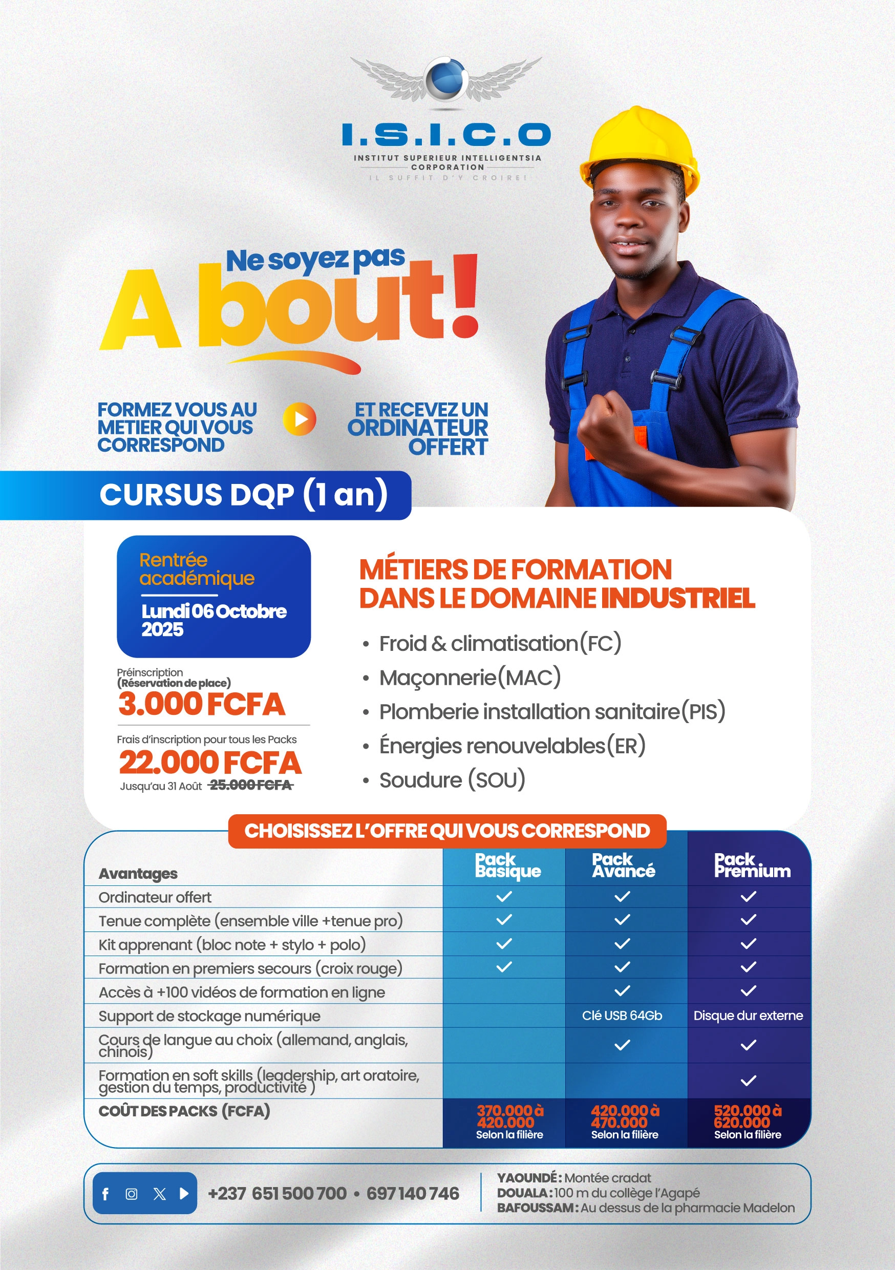 Institut Supérieure Intélligentsia Corporation DQP AQP CQP domaine Industriel